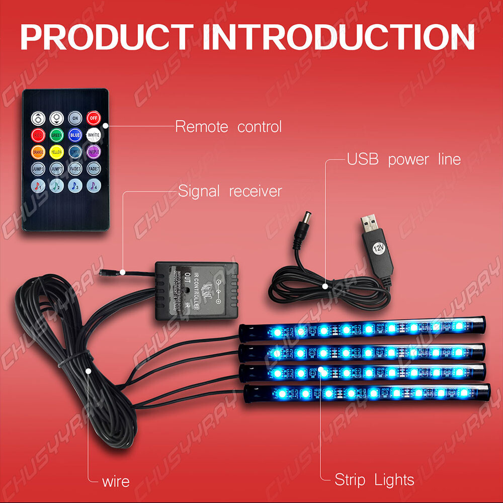4Pcs RGB PC Case LED Strip Computer Light Bar PC Game Light With remote control