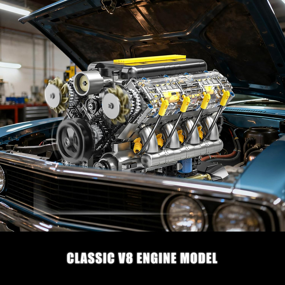 V8 Engine Model Building Kit That Runs - STEM Visible Mini V8 Engine Kit for Adu