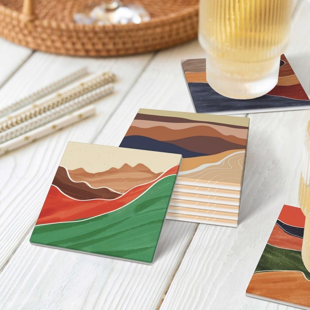 Absorbent Ceramic Coasters for Drinks with Cork Base Art Coasters Set of 6 - ...