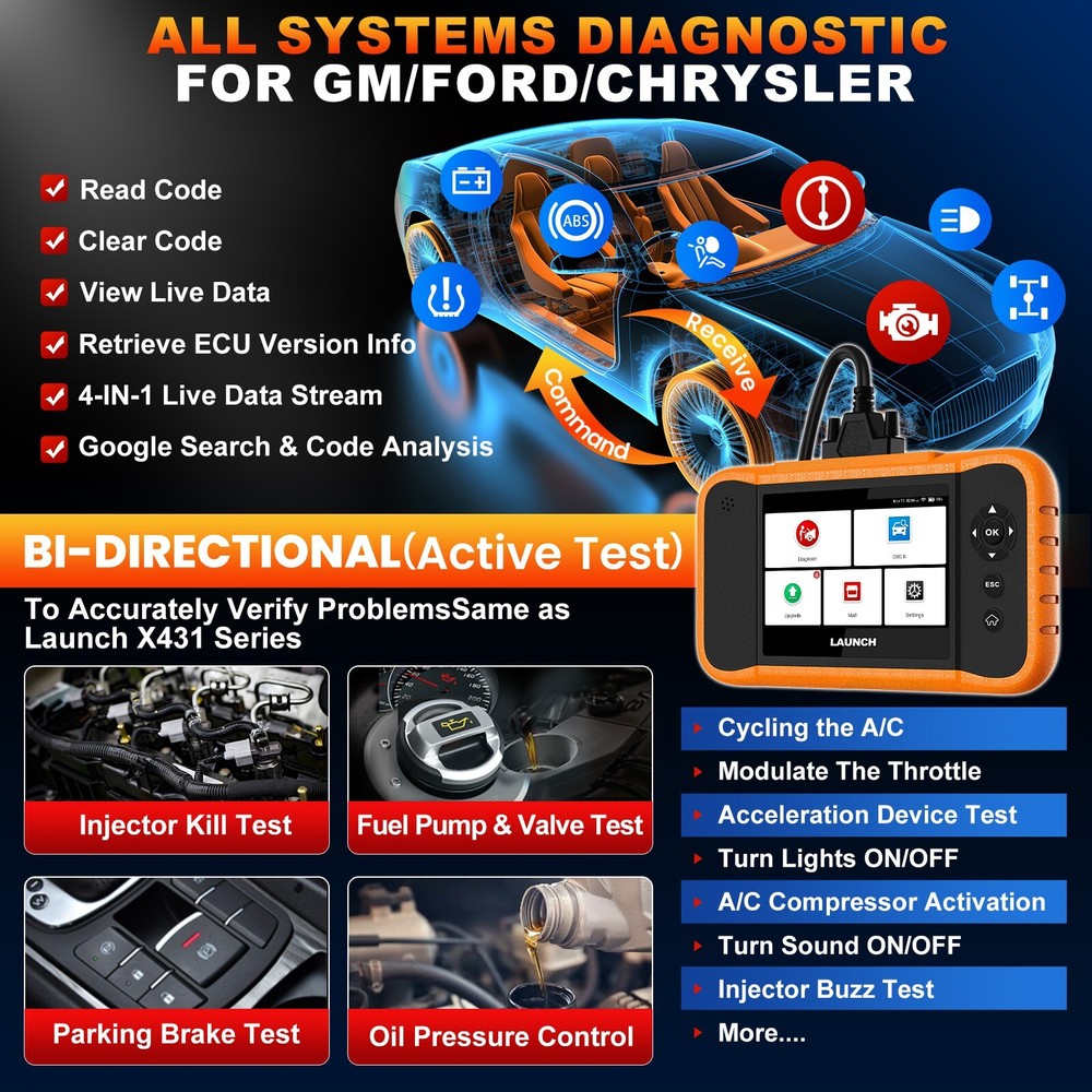 LAUNCH X431 Elite 2.0 Scanner for Ford/GM/Chrysler OBD2 Diagnostic Coding Tool