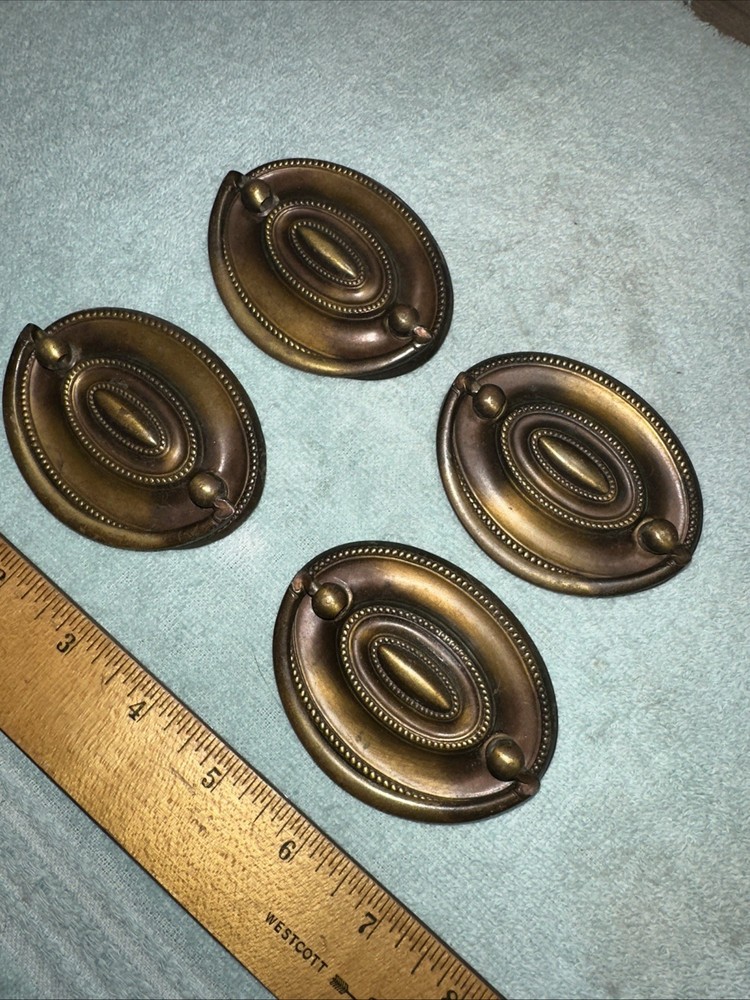 4 Vintage Tin Drawer Pulls Drop Handles Reclaimed Hardware Nice Patina