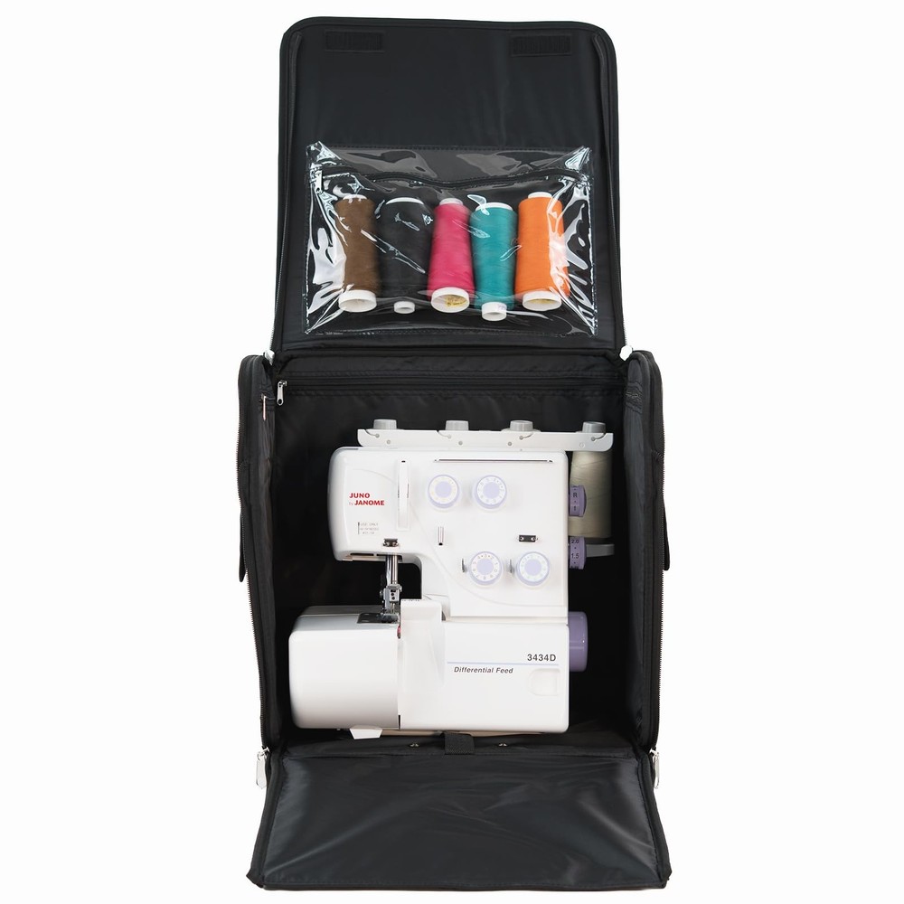 Everything Mary Rolling Serger Machine Tote - Black Quilted Carrying Case, 80 Ch
