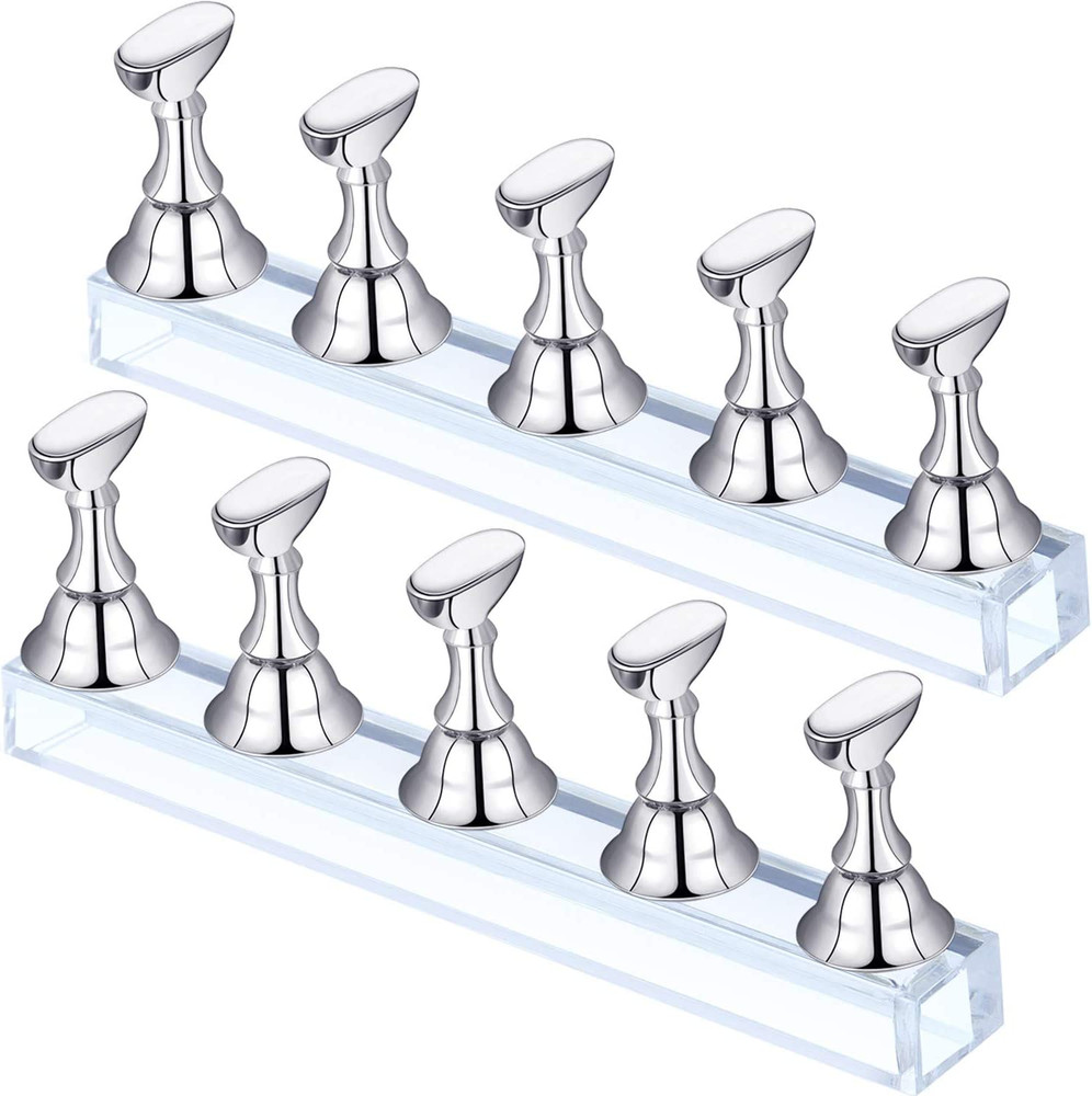 Magnetic Nail Stand Set for Acrylic Display and Practice - Silver