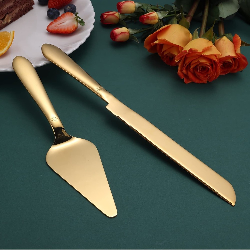 Cake Cutting Set for Wedding, Elegant Cake Knife and Server Set with Thickene...