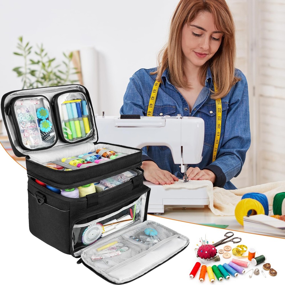 Sewing Accessories Organizer Case with Shoulder Strap,Double Layer Sewing Sto...