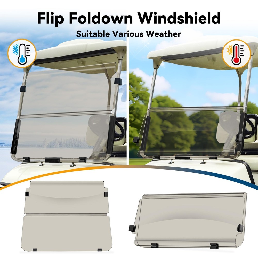 3/16"(5MM) Thick Foldable Golf Cart Windshield Direct Replacement for Yamaha ...