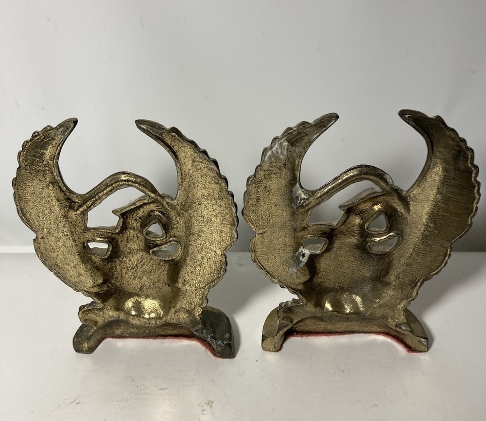 Vtg Solid Brass American Eagle E Pluribus Unum Shield Bookends-US Made-7.5x4.5”