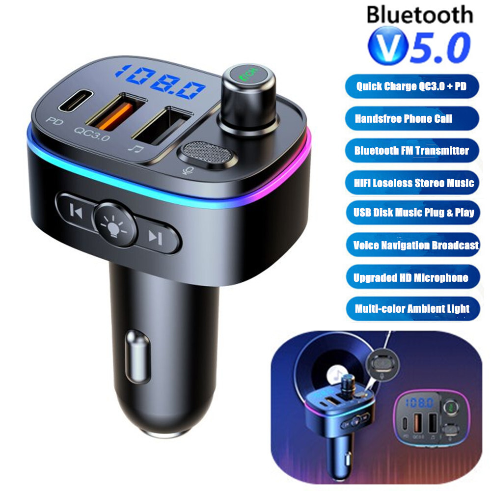 QC3.0 USB/Type-c PD Fast Charging Wireless Bluetooth 5.0 Fm Transmitter Phone US