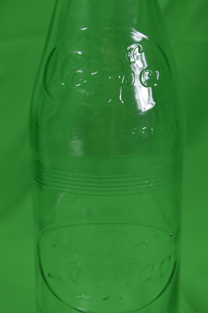 Vintage Dr Pepper Embossed Bottle,Light Green,10 Oz,Empty