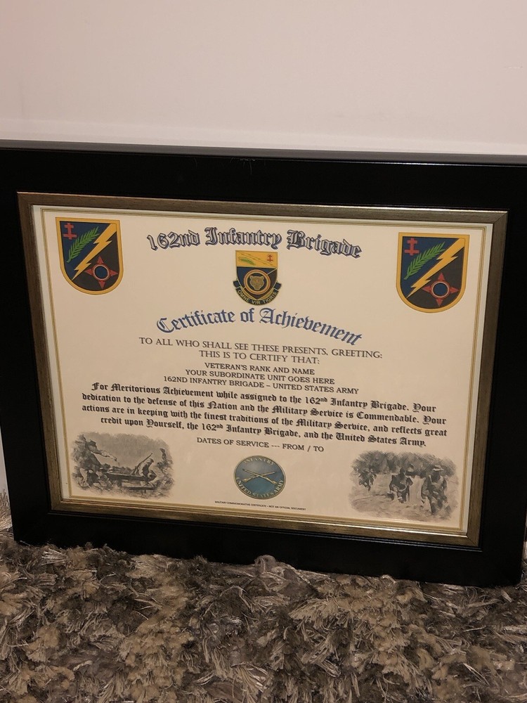162ND INFANTRY BRIGADE - COA / (COMMEMORATIVE CERTIFICATE)