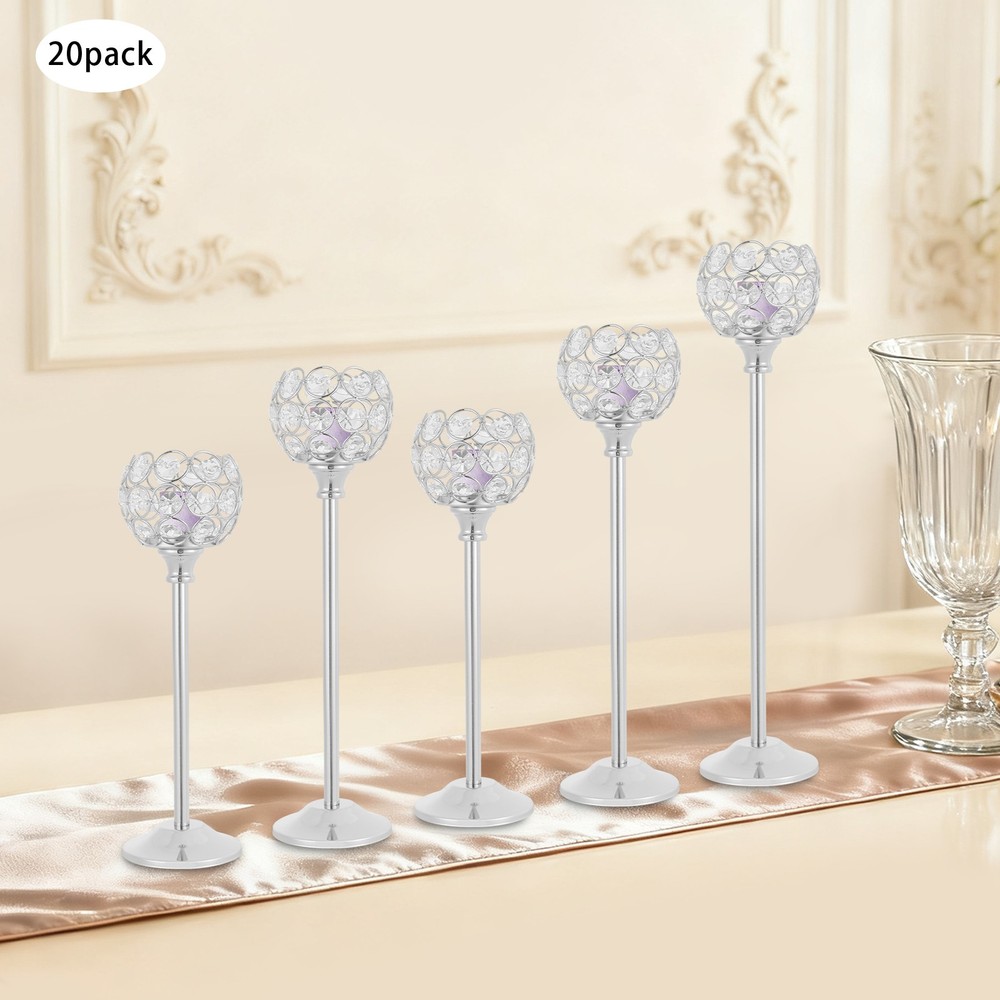 20 Pcs Long Stem Glass Candle Holders Silver Candlestick Wedding Candle Holders