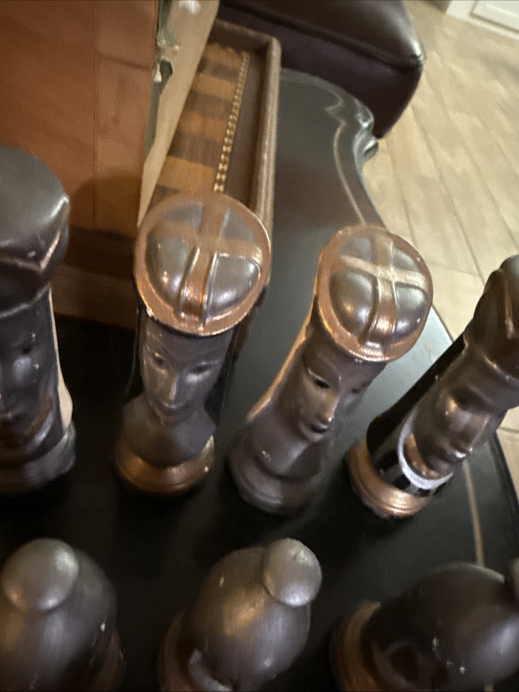 VTG Ceramic Medieval Chess Piece Set Silver Gold DEFECTS & 1 PC BROKEN mcf