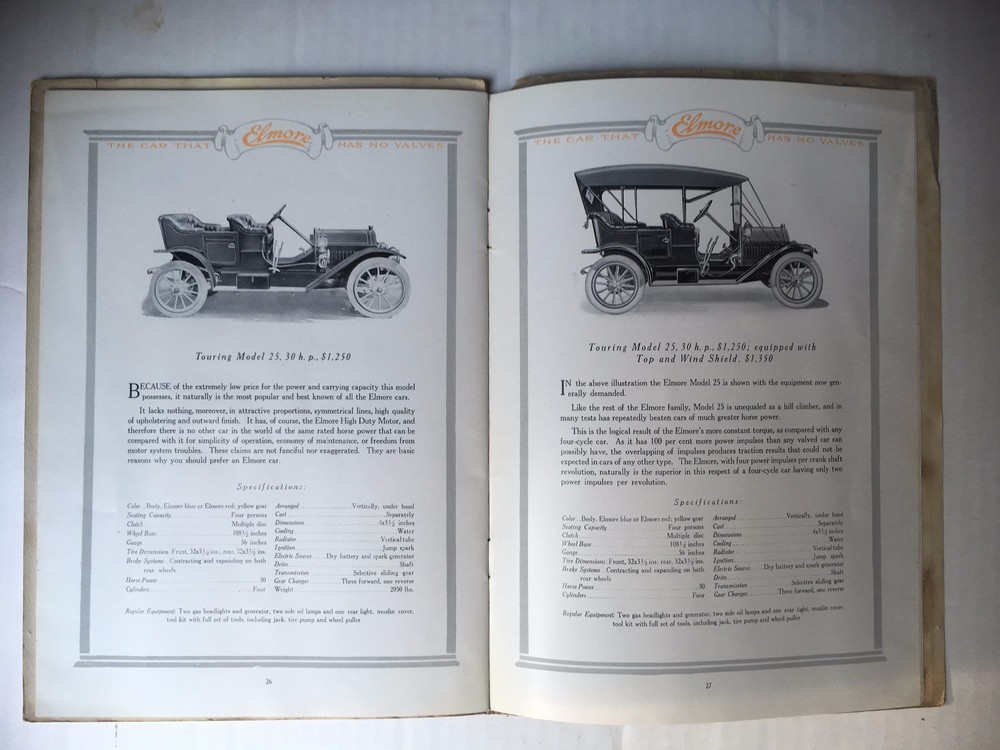 ORIGINAL 1911 ELMORE AUTOMOBILES CATALOG