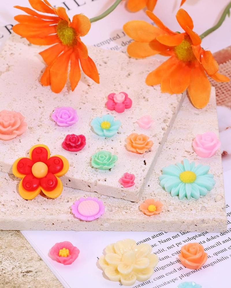 Resin Flower Embellishments 50Pcs Mixed Small Flatback Daisy Small, multiple