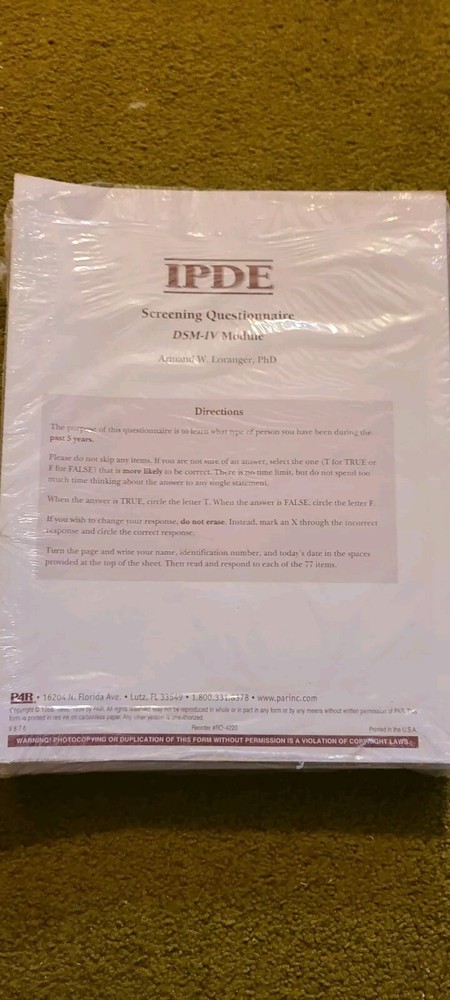 International Personality Disorder Examination (IPDE) Testing Kit (Complete)
