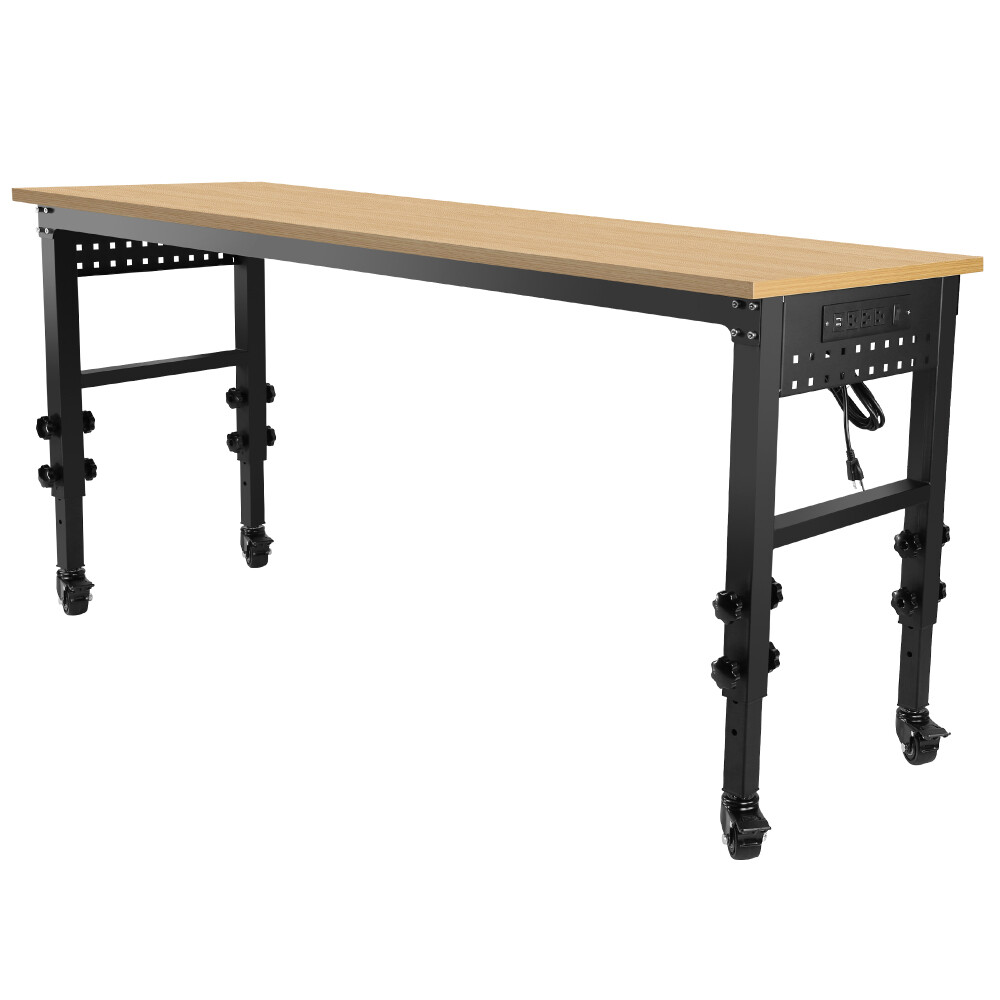 Rolling Heavy-Duty Adjustable Workbench w/4 Universal Wheels&4 Rubber Feet