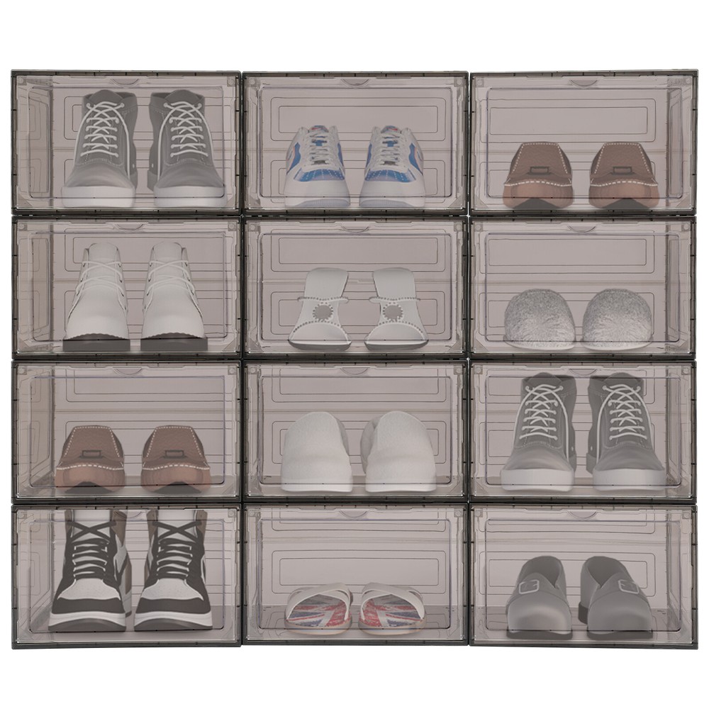 12 Pcs Shoe Storage Box Stackable Shoe Boxes Free Standing Shoe Organizer Case