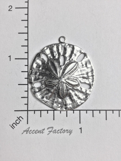 47354 - 2 Pc 1-1/2" Sand Dollar Pendant/Charm SILVER Ox