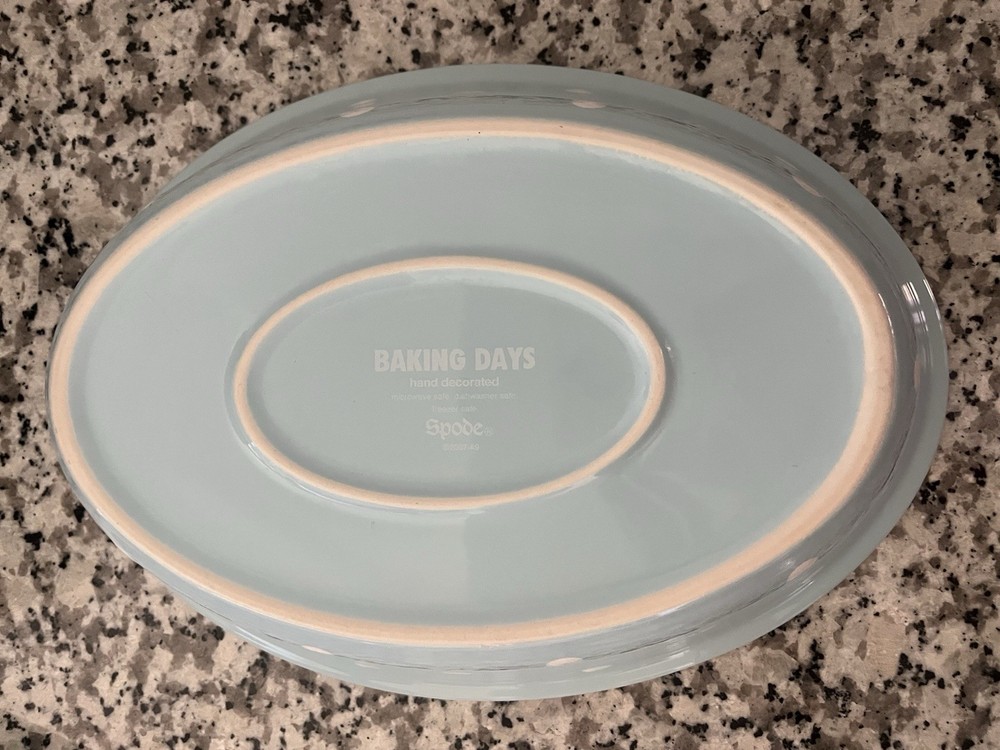 Spode Baking Days Blue & White Polka Dot Ceramic Oval Baker Casserole Dish