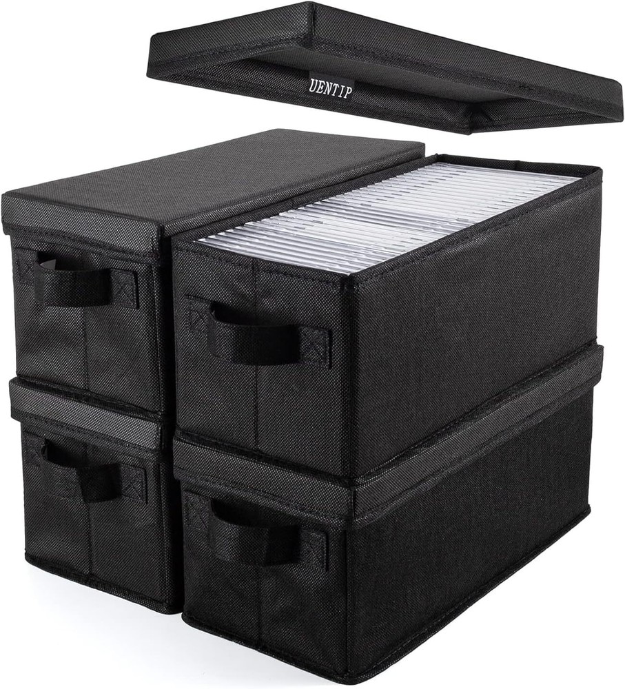 UENTIP CD Storage Boxes - Pack of 4 Case - 4pack-black, black