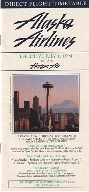 Alaska Airlines timetable 1994/07/01 Direct Flights