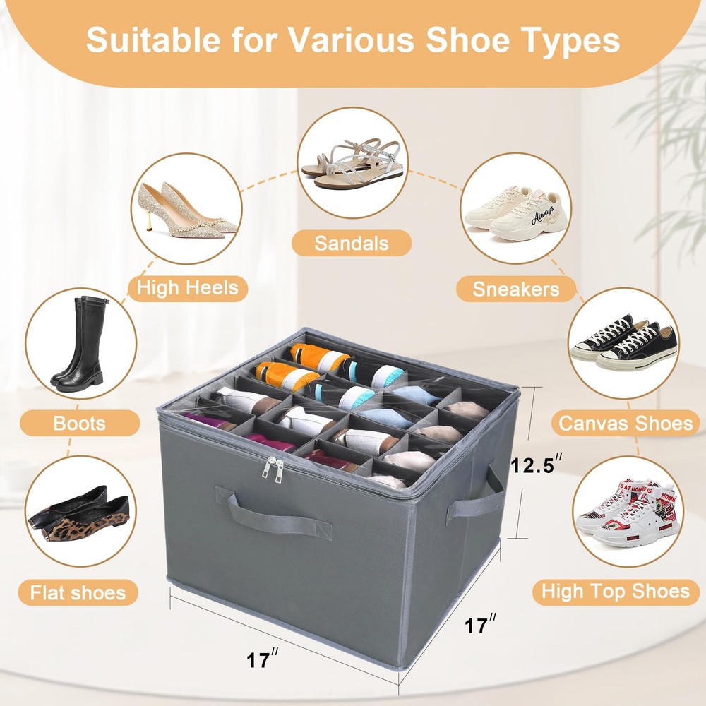 2 Pack Large Fabric Shoe Organizer Storage , Shoe Organizer with Adjustable D...