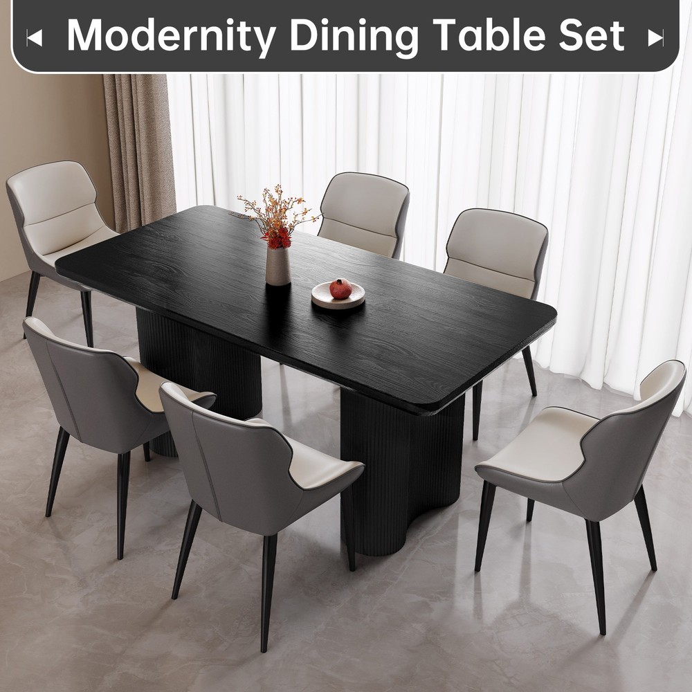 63" Black Dining Table for 4-6 Modern Kitchen Table RectangularDining Room Table