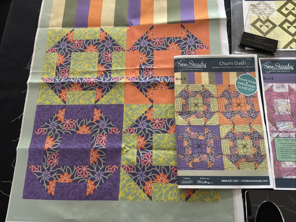 Sew Steady Churn Dash Template, Practice Fabric And Half Square Triangle