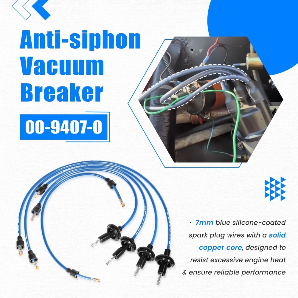 7mm Blue Ignition Spark Plug Wire Set 00-9407-0 Compatible with VW Type 1