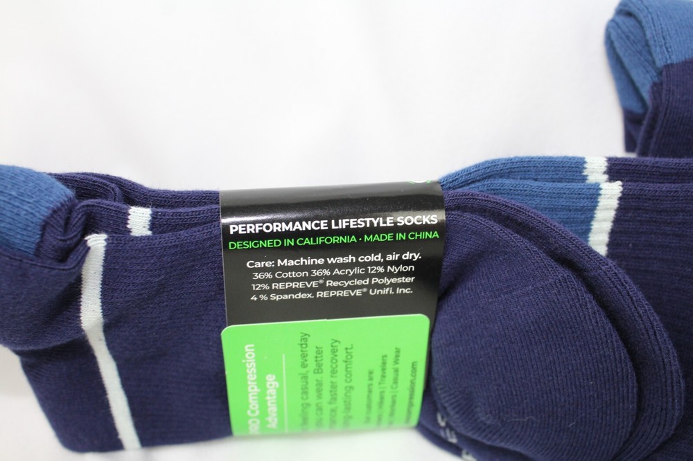 2 Pair Pro Compression LifeStyle Eclipse Blue Everyday Crew Socks L/XL 10-13 New