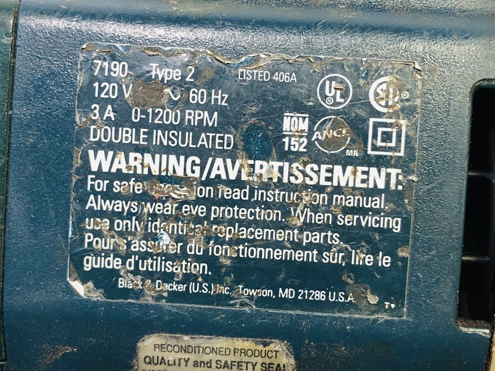 BLACK & DECKER 3/8" Variable Speed Drill Model 7190 Reversible With Chuck