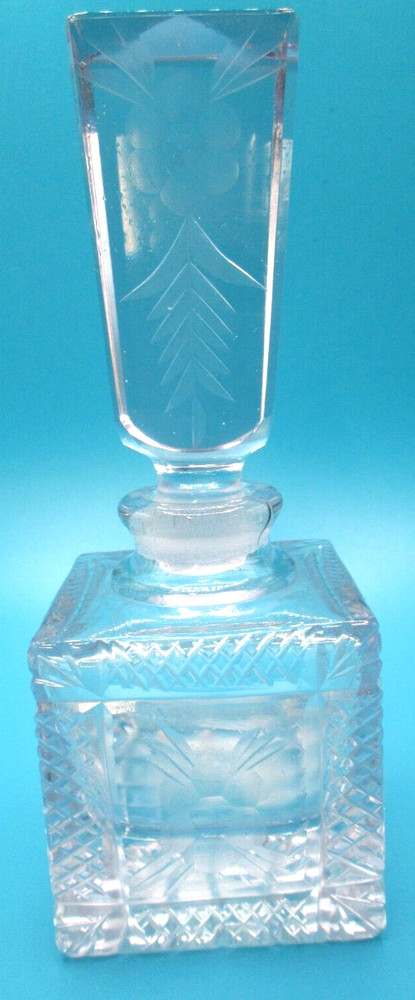 CRYSTAL ETCHED PERFUME DECANTER~5 1/4" TALL