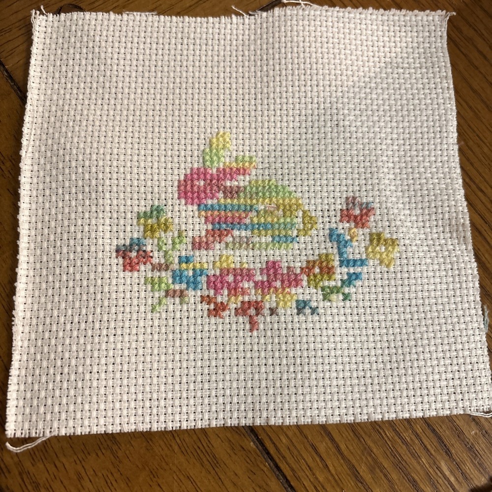 Completed cross. stitch Bunny with varigated floss