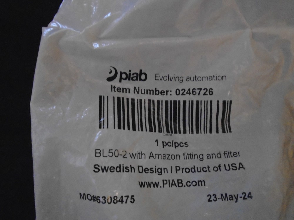 Genuine PIAB - BL50-2 - w/ Amazon Fitting & Filter - 0246726 Vacuum Suction Cup