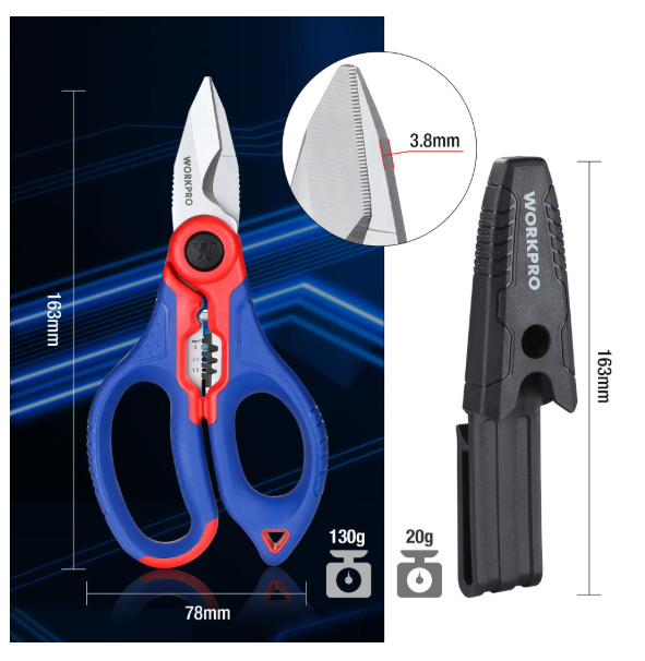 WORKPRO 162 mm Stainless Electricians Scissors with Wire Stripper