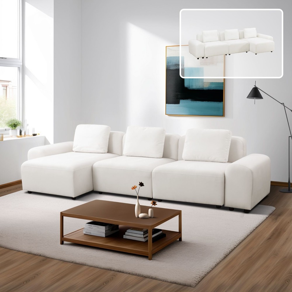 White Microfiber 4-Piece Living Room Sofa Set