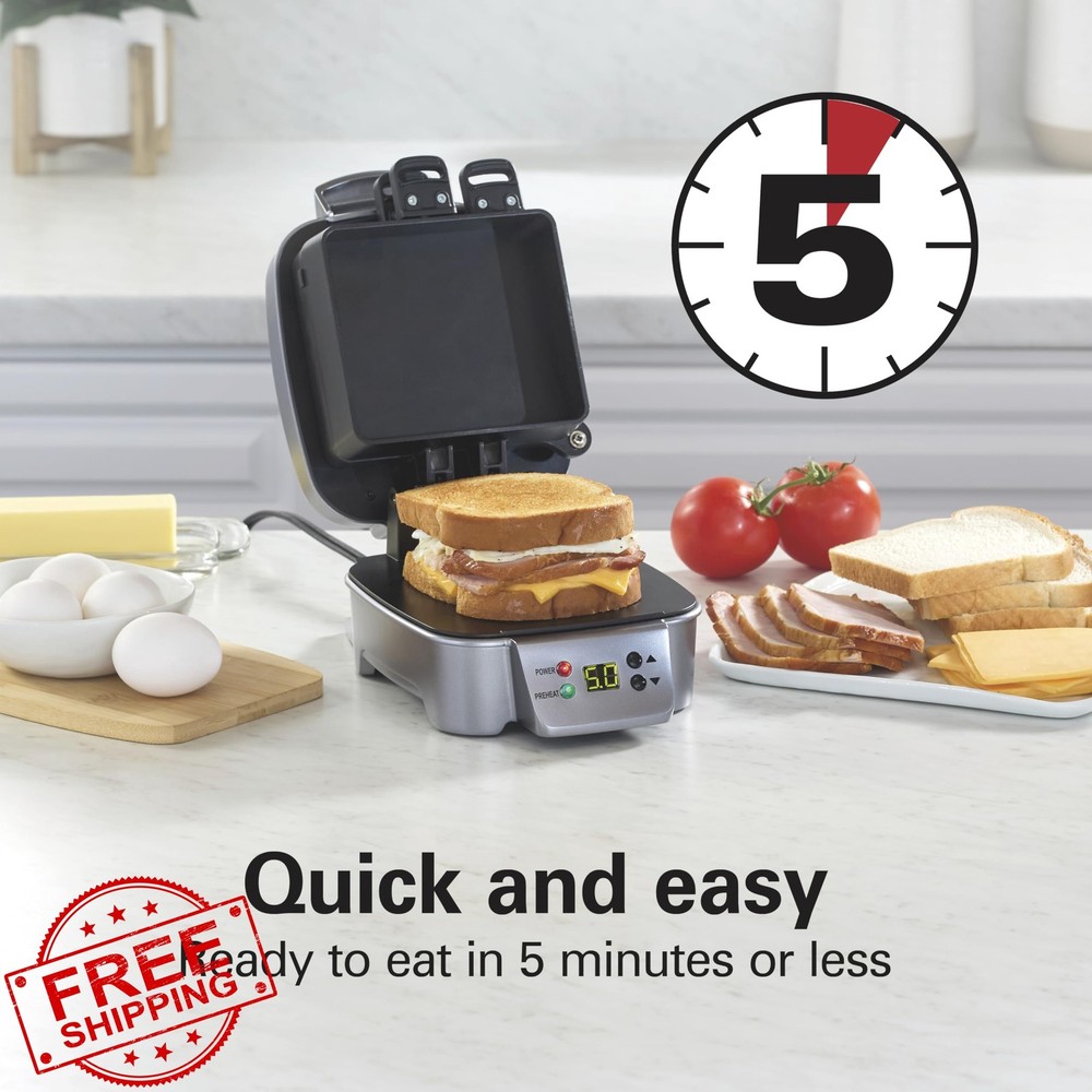 Hamilton Beach Sandwich Maker Stacker Customizable Non-Stick Timer Silver