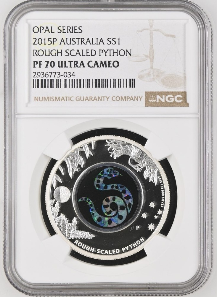 2015P Australia $1 NGC PF70 Ultra Cameo Rough Scaled Python Opal Series