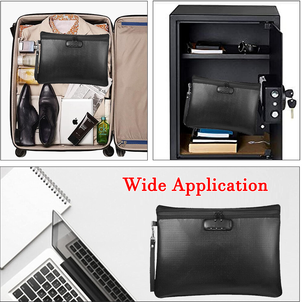 Fireproof Document Bag with Lock Zipper Waterproof Journal Notary Storage Pouch