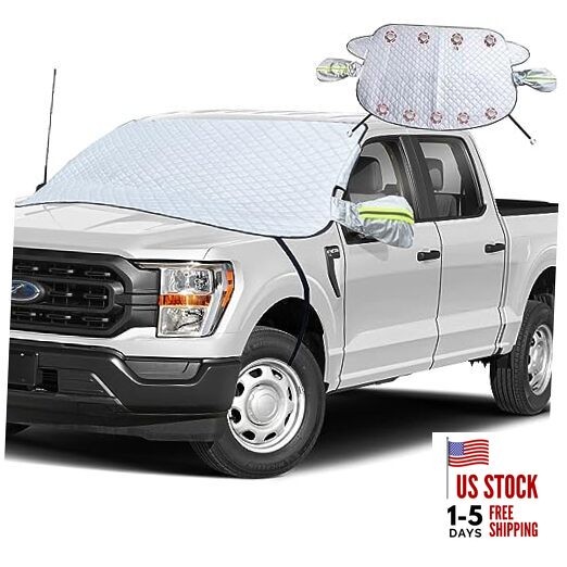Car Windshield Snow Ice Cover with Side Mirror and Hook,Magnetic Silver-65"x49"