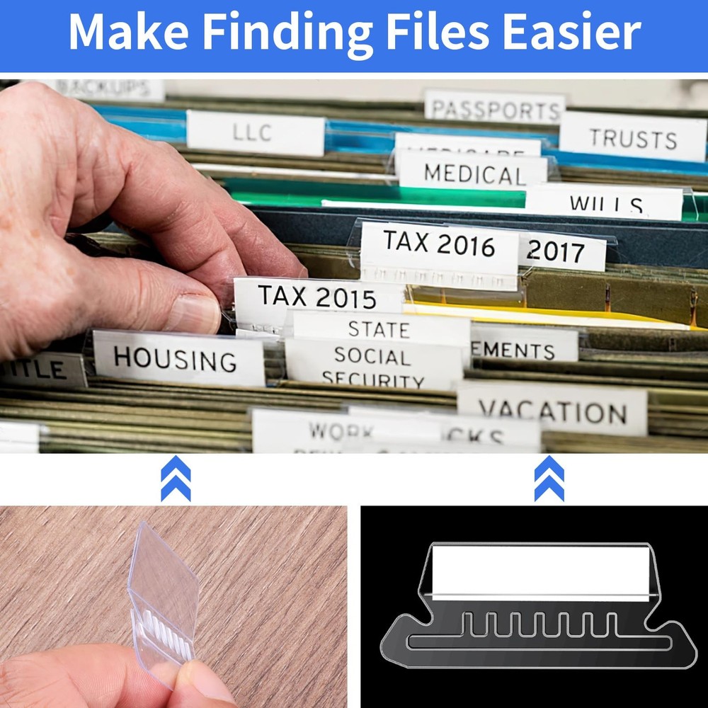 Hanging File Folder Tabs, 120 Pcs Tabs and 200 Inserts, Clea