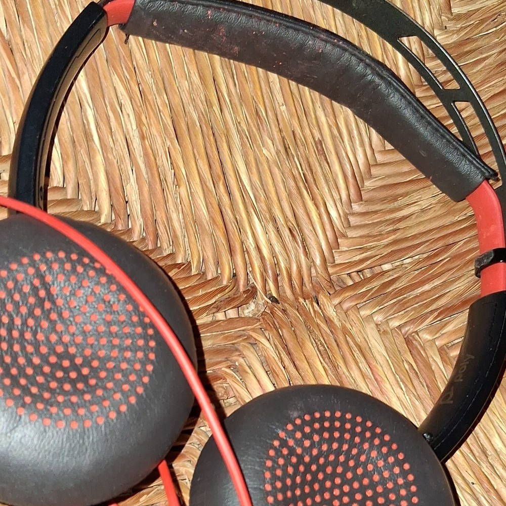 Poly USB Wired Headband Double Ear-Pad Headset Boom Mic Black/Red