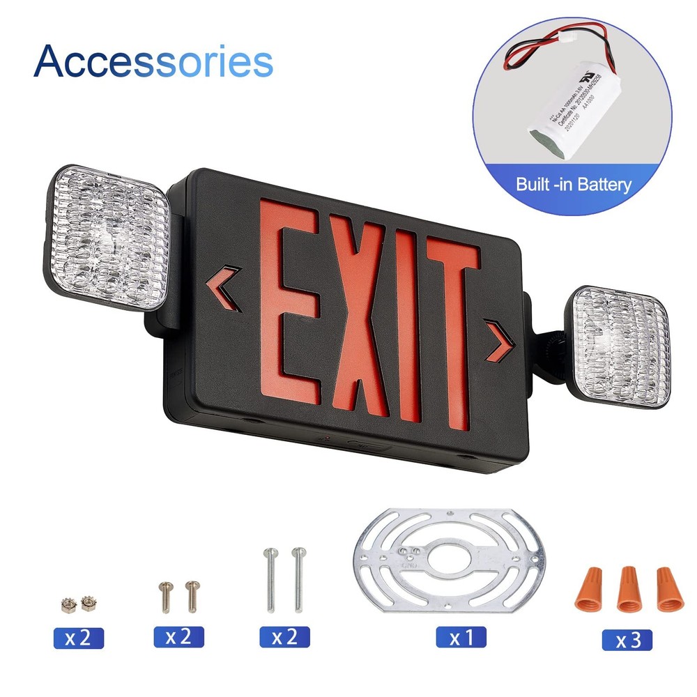 Black Exit Sign with Emergency Lights, LED 1 Pack, Housing+Red Letter