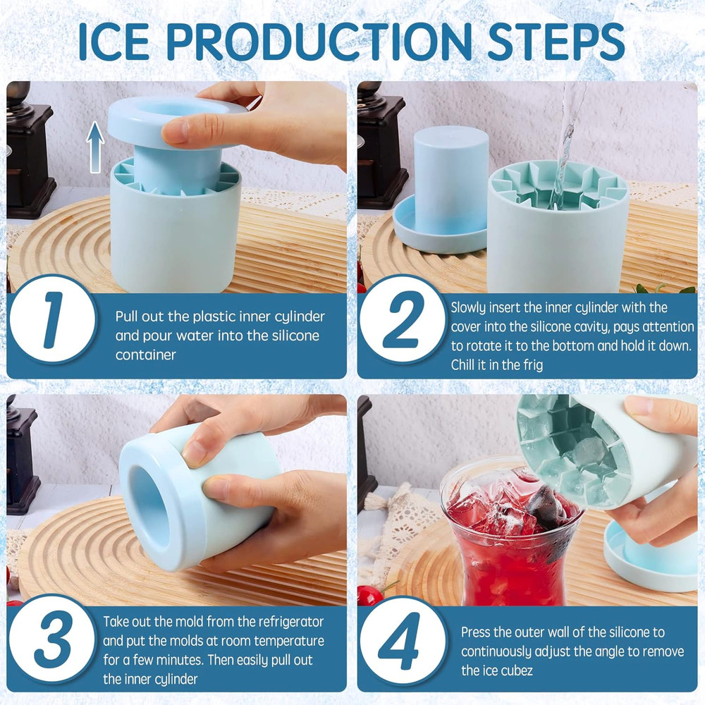 3D Cylinder Silicone Ice Cube Mold with Easy Release Press Design