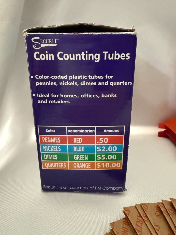 Color Coded Coin Counting Tubes Set From PM Company