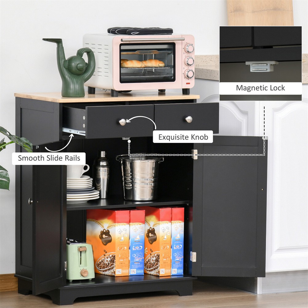 Engineered Wood Sideboard Kitchen Storage Cabinet Black Natural