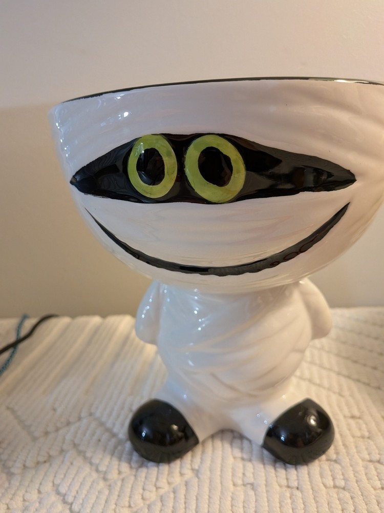 Mummy Halloween footed candy dish by Maxcera, ceramic