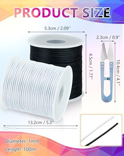2 Rolls Elastic Bracelet String Total 330 1MM Black White