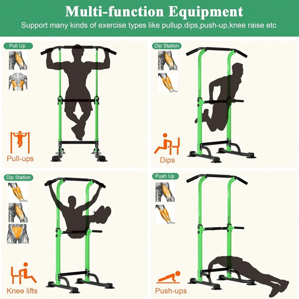 Power Tower Pull-Up Dip Station Strength Training Home Gym Green
