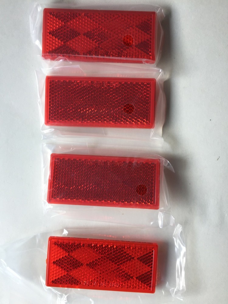 4 Pc 1 3/8" x 3 1/4"  RED Trailer Rectangle Rectangular Self Adhesive Reflectors